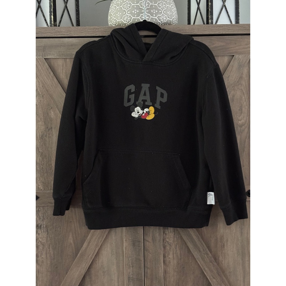 Gap Kids Disney Mickey Mouse Logo Hoodie Black Fleece Sweatshirt S 6-7
